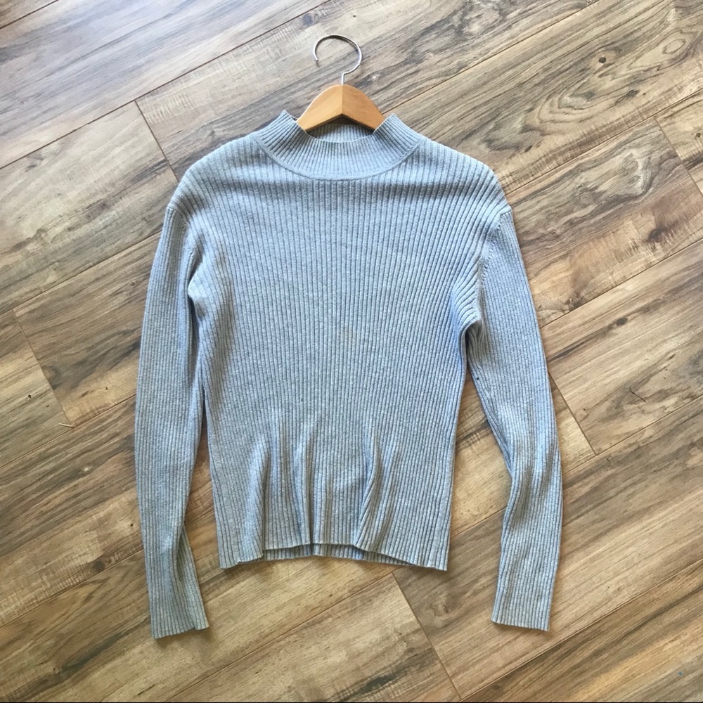Grey ribbed sweatshirt 100% cotton mock turtleneck